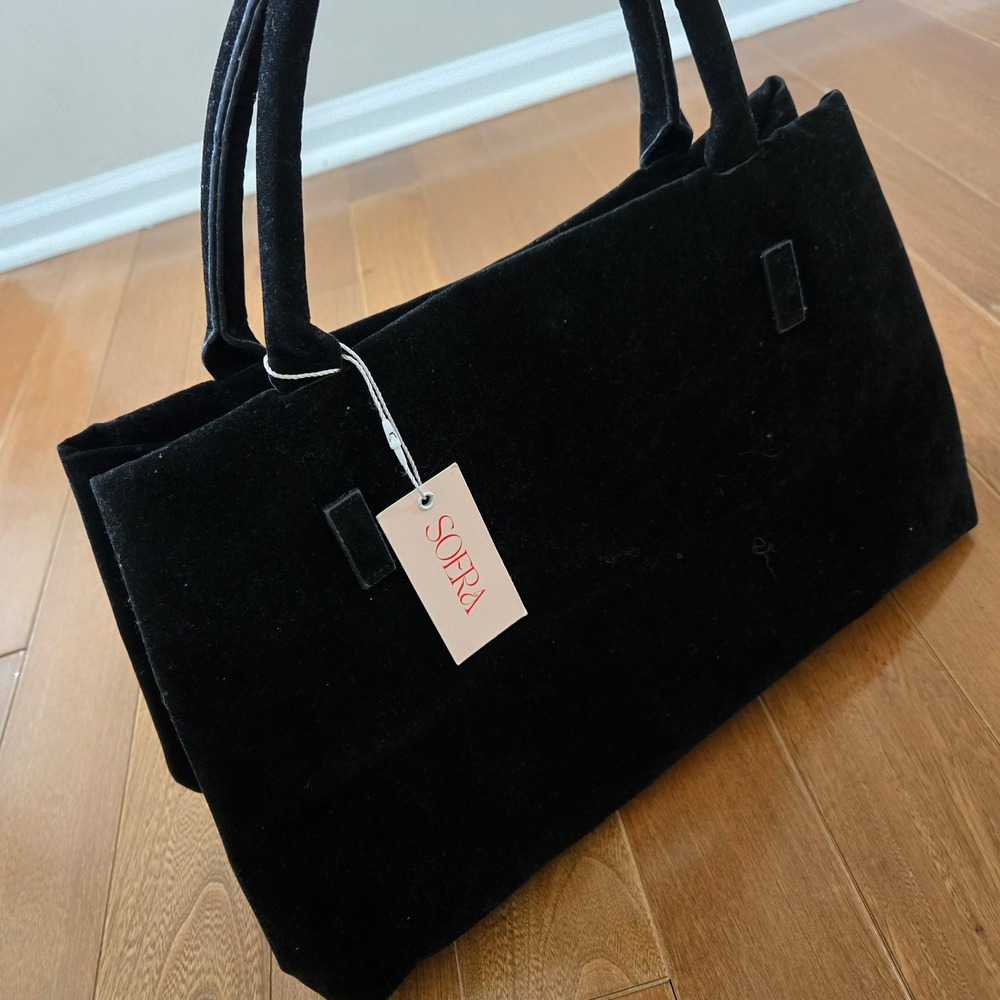 Soera Black Velvet Tote Bag Large Handbag Magnetic Closure New With Tags